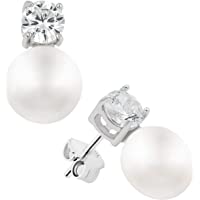 Pendientes de mujer de perlas cultivadas de agua dulce con circonita SECRET &amp- YOU. Diseño Tú y Yo - Pendientes de Plata…